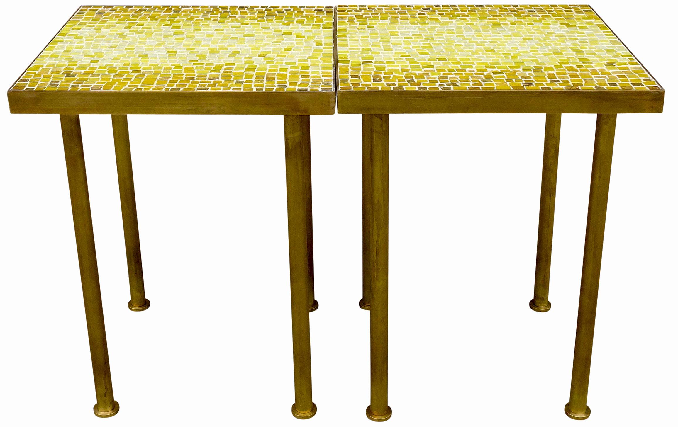 Midcentury Mosaic and Brass Side or End Tables For Sale 1