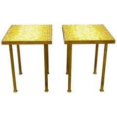 Midcentury Mosaic and Brass Side or End Tables