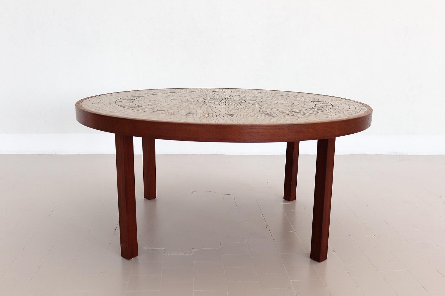 Midcentury Mosaic and Teak Sofa Table or Coffee Table by Berthold Muller, 1960s 3