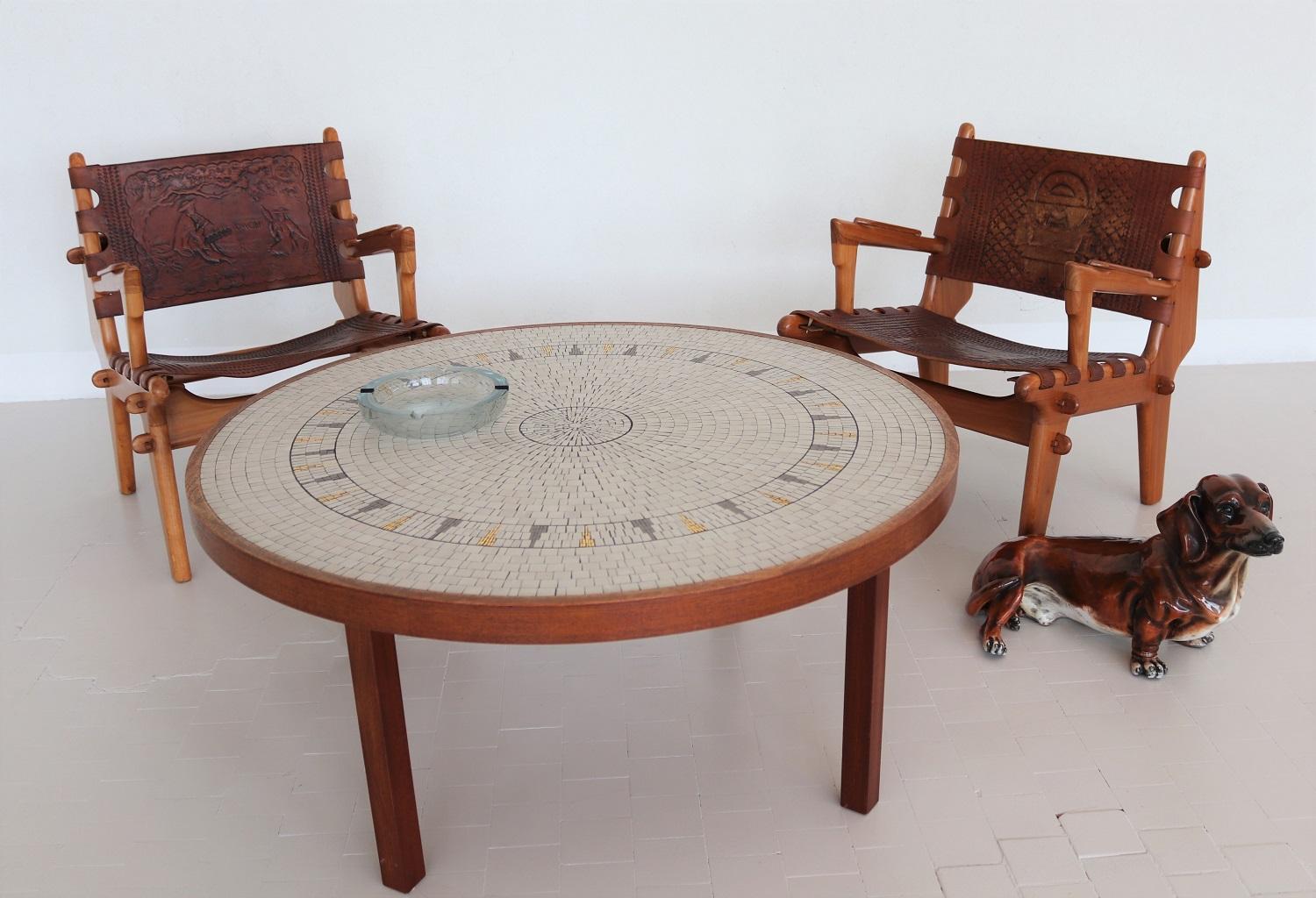 Midcentury Mosaic and Teak Sofa Table or Coffee Table by Berthold Muller, 1960s 5