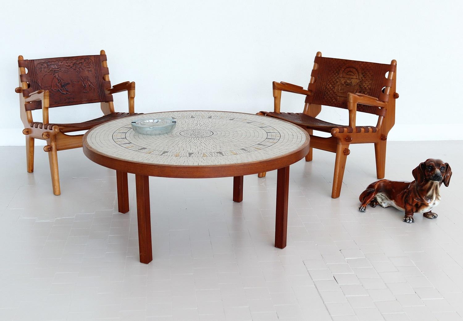 Mid-Century Modern Midcentury Mosaic and Teak Sofa Table or Coffee Table by Berthold Muller, 1960s