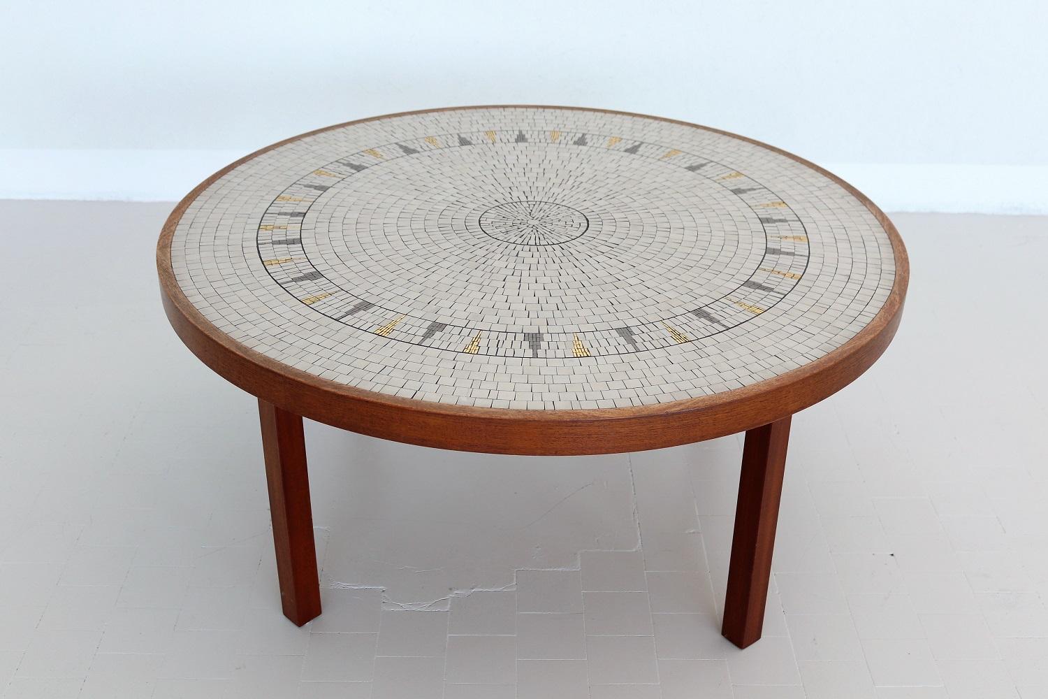 German Midcentury Mosaic and Teak Sofa Table or Coffee Table by Berthold Muller, 1960s