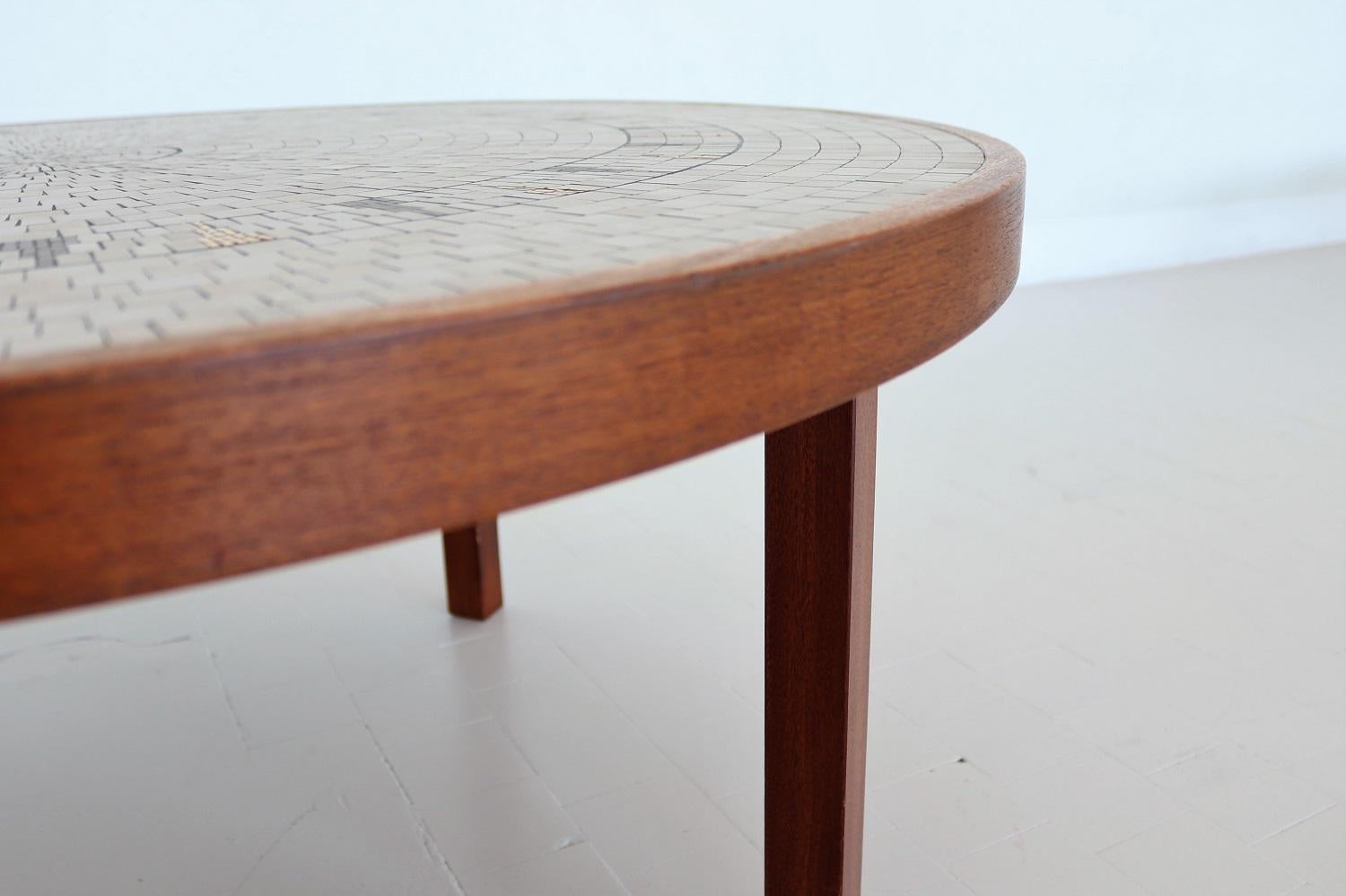 Midcentury Mosaic and Teak Sofa Table or Coffee Table by Berthold Muller, 1960s 2