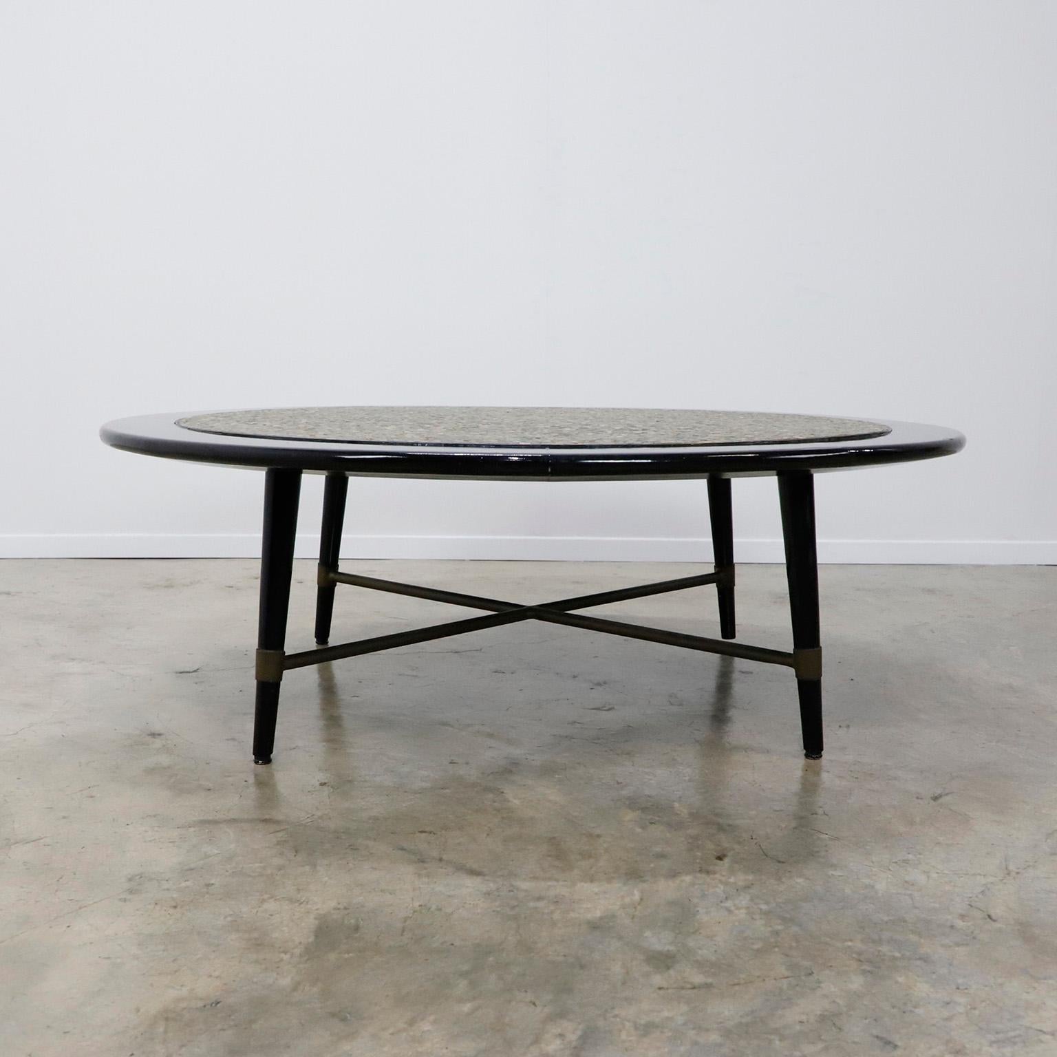 Circa 1960. If you are looking for an elegant table with extraordinary quality, we offer this beautiful table made with high-quality materials that includes a cover made entirely by hand with different precious stones creating a beautiful texture
