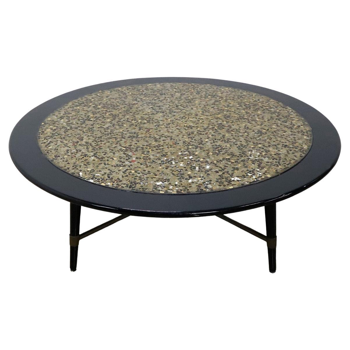 Midcentury Mosaic Center Table made with Precious Stones For Sale