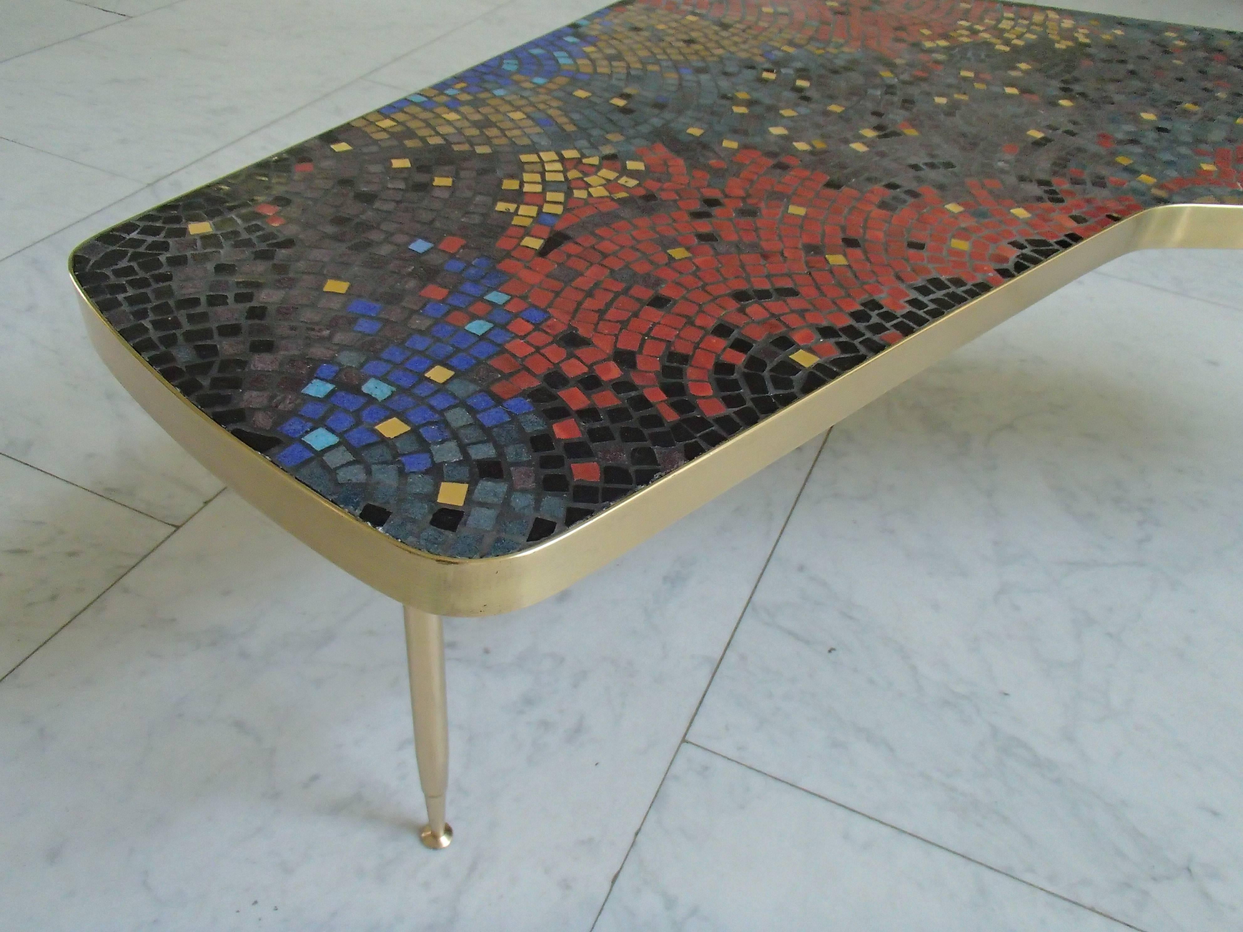 Midcentury Mosaic Coffee Table Triangle Brass Legs 3