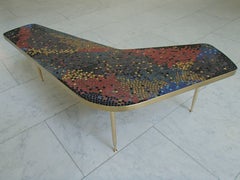 Midcentury Mosaic Coffee Table Triangle Brass Legs