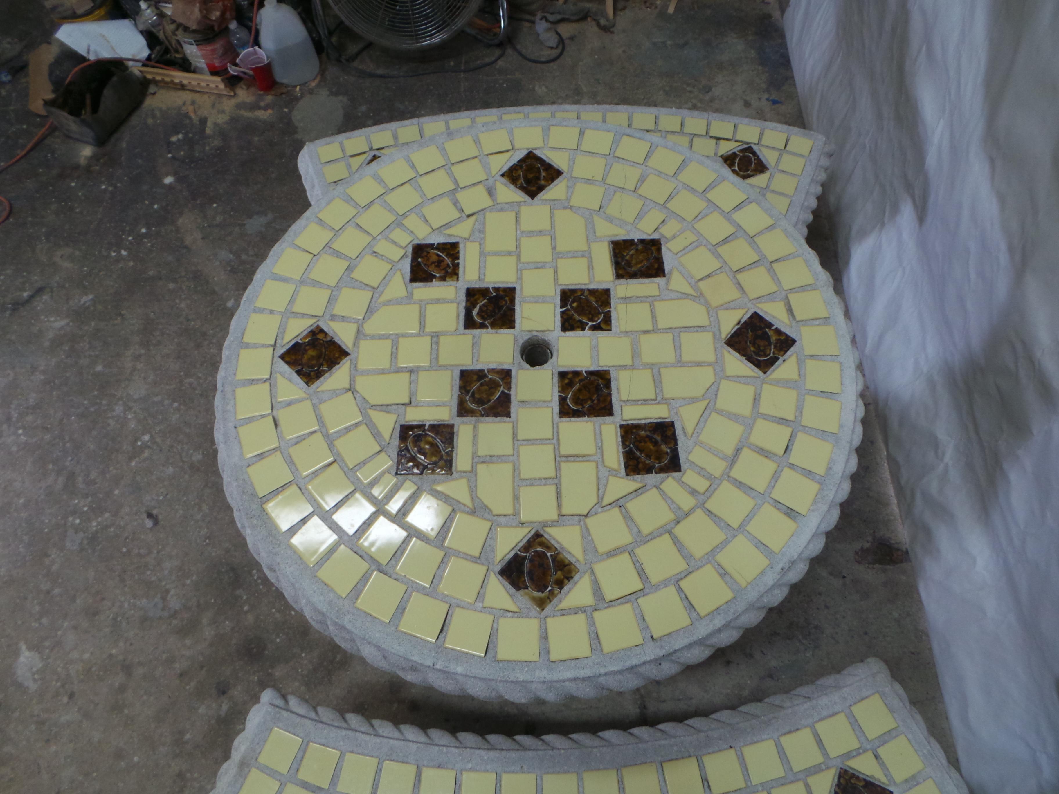 Mid-Century Modern Midcentury Mosaic Garden Table & Benches For Sale