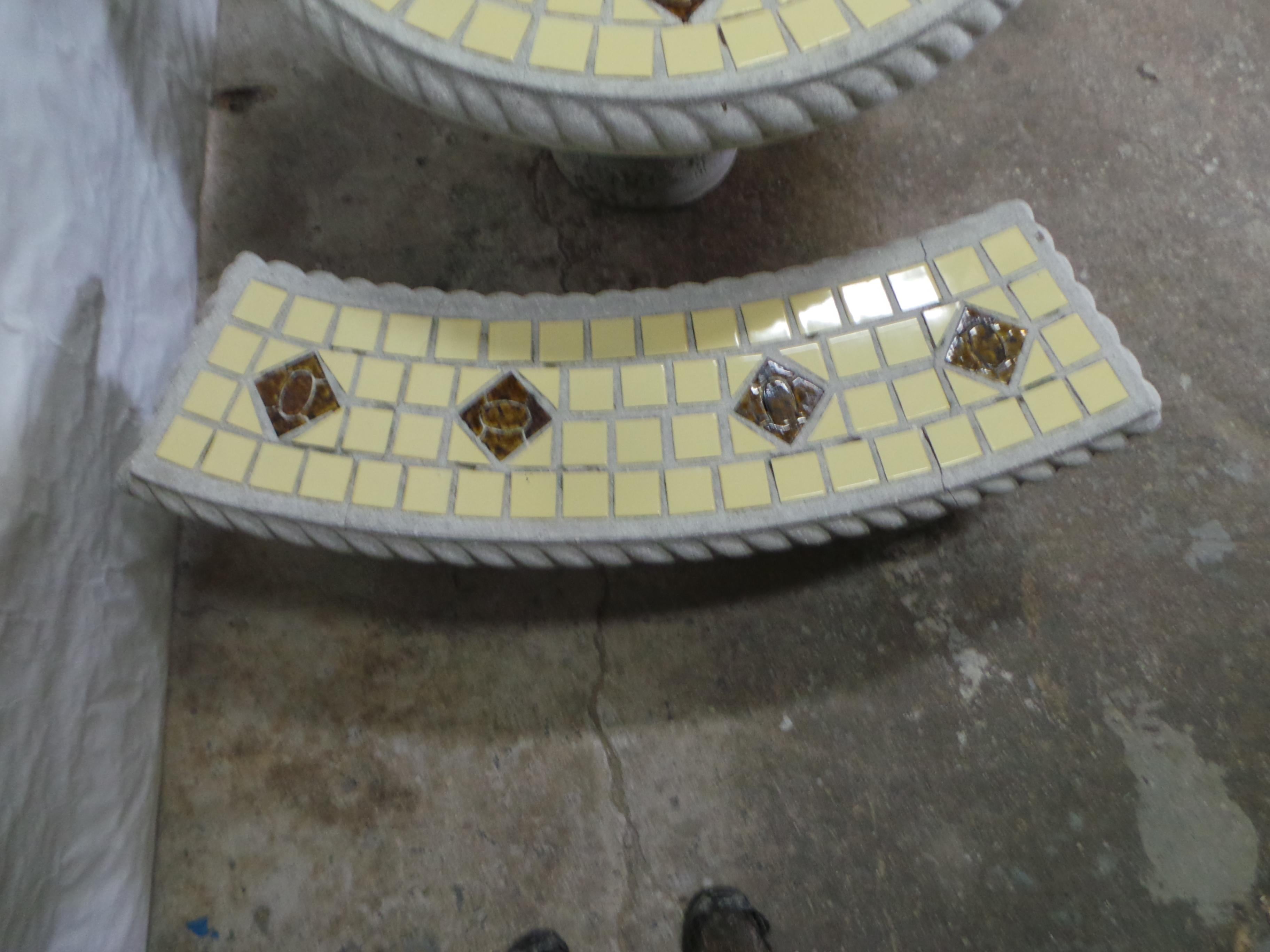 American Midcentury Mosaic Garden Table & Benches For Sale