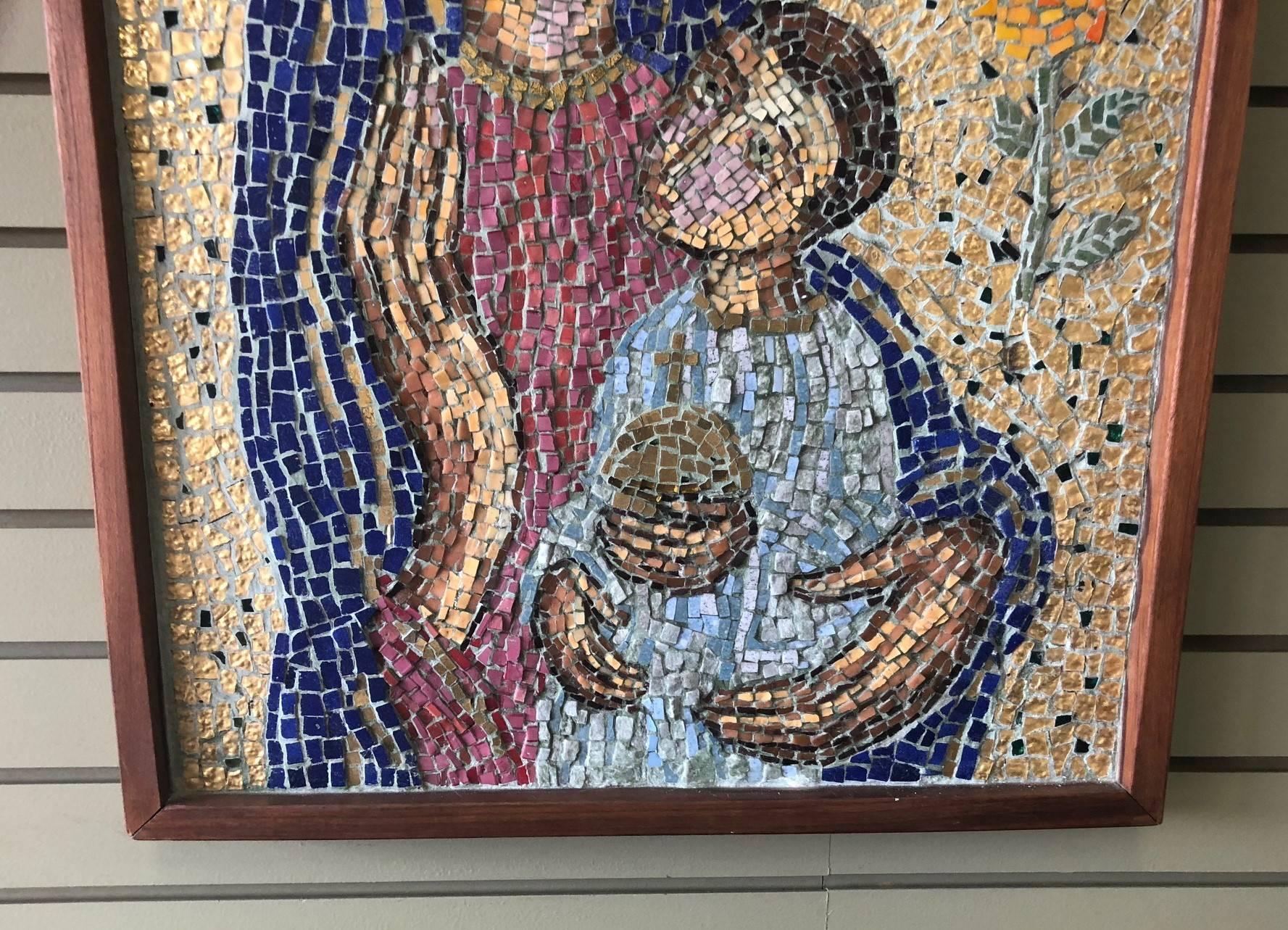 Midcentury Mosaic of Mother and Child by Geza St. Galy In Good Condition In San Diego, CA