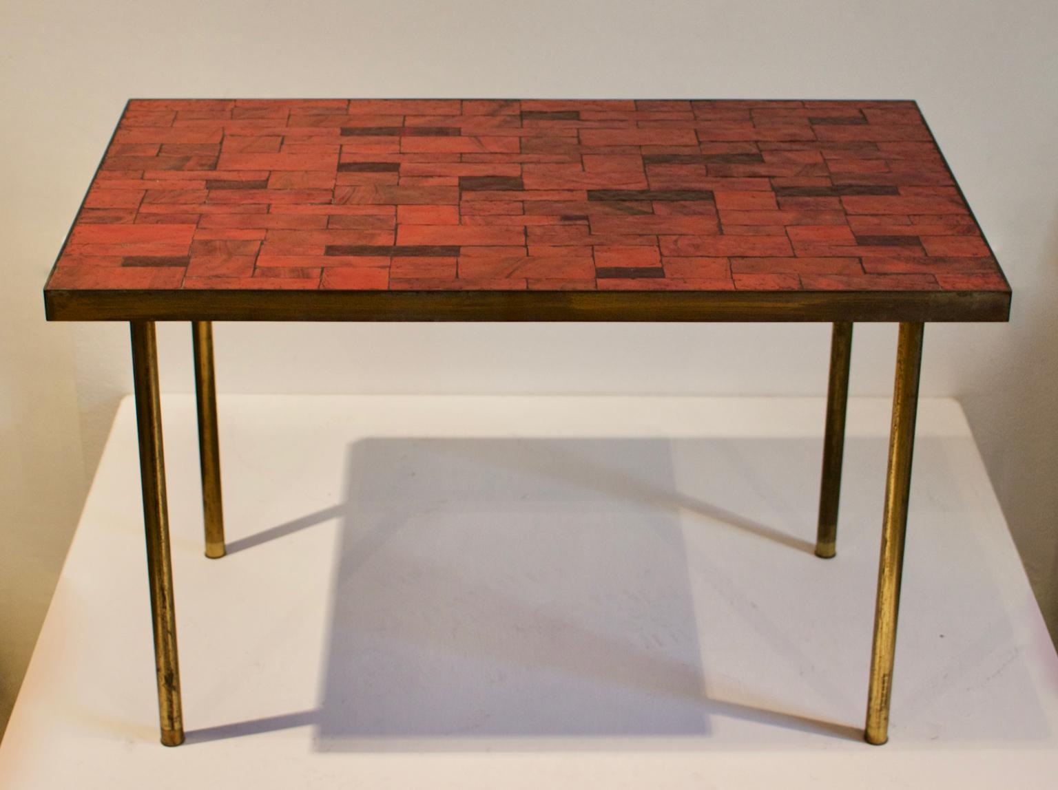Mid-Century Modern Midcentury Mosaic Side Table in Warm Red Tones by Müller, Germany, ‘Signed’ For Sale