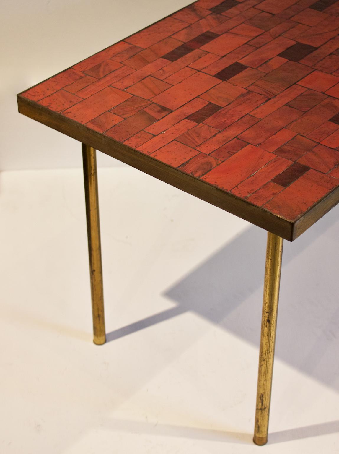 Midcentury Mosaic Side Table in Warm Red Tones by Müller, Germany, ‘Signed’ In Good Condition For Sale In London, GB