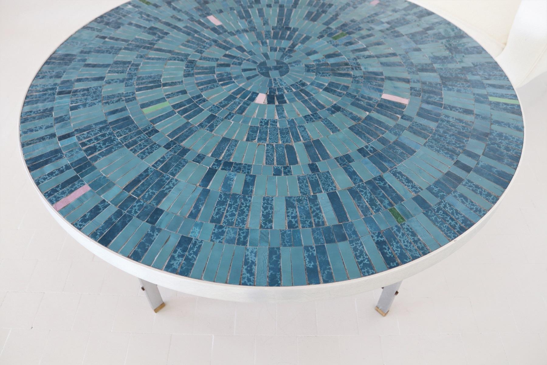 German Midcentury Mosaic Tile and Steel Coffee Table by Berthold Muller, 1960