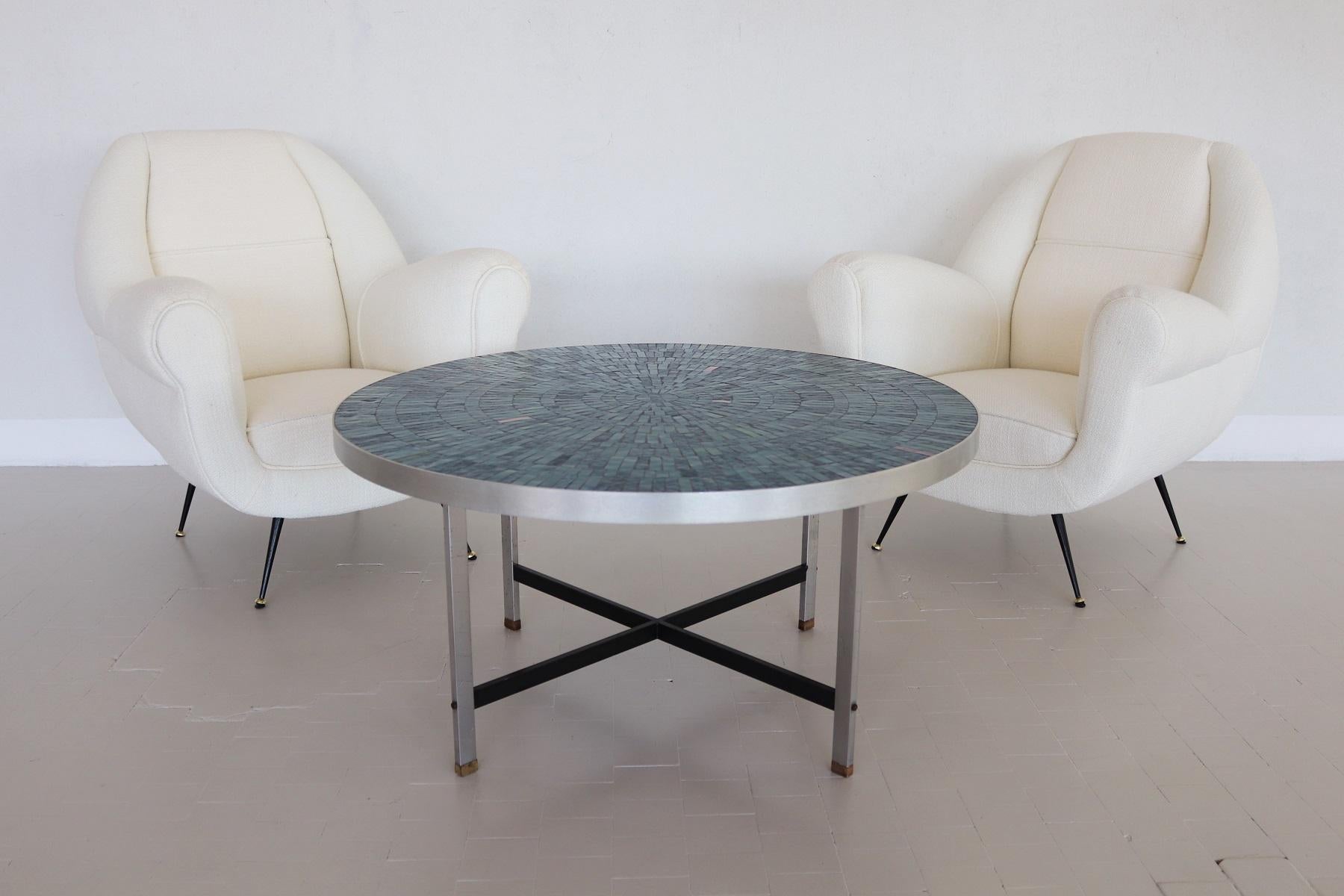 Midcentury Mosaic Tile and Steel Coffee Table by Berthold Muller, 1960 In Good Condition In Morazzone, Varese