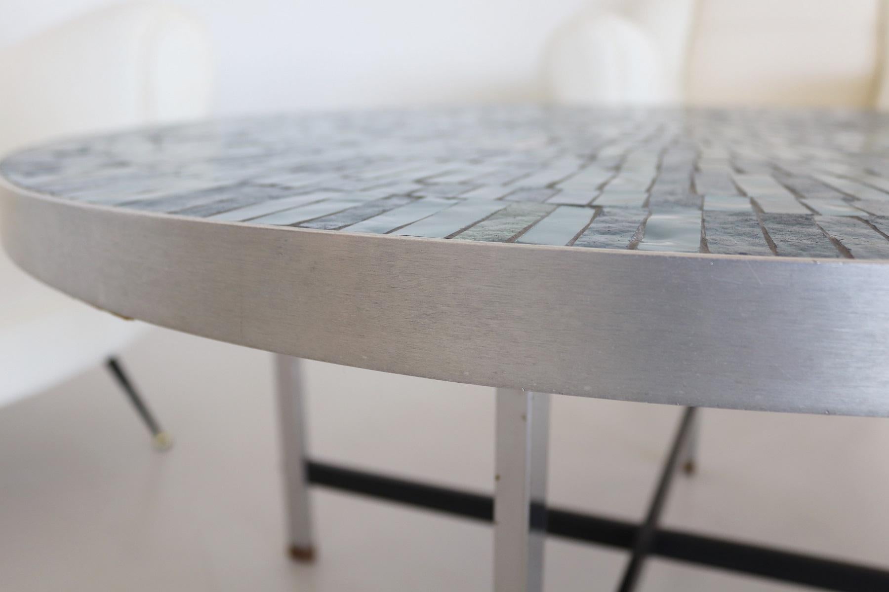 Metal Midcentury Mosaic Tile and Steel Coffee Table by Berthold Muller, 1960