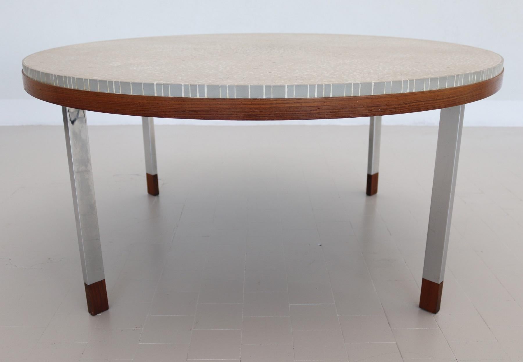 Stone Midcentury Mosaic Tile and Teak Coffee Table by Berthold Müller, 1960s For Sale
