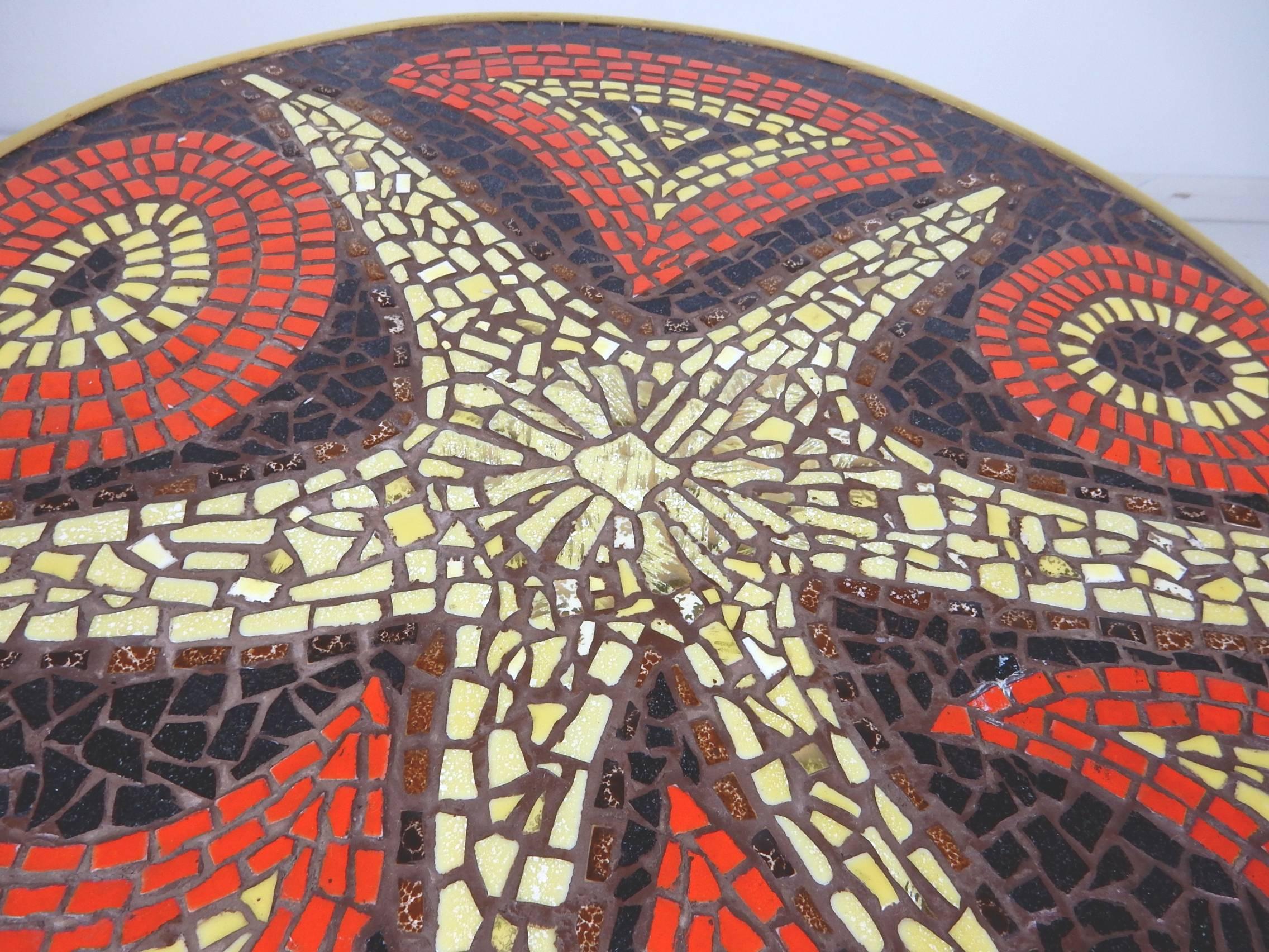 Mid Century Mosaic Tile Modernist Art Top Brass Side Table In Good Condition In Las Vegas, NV