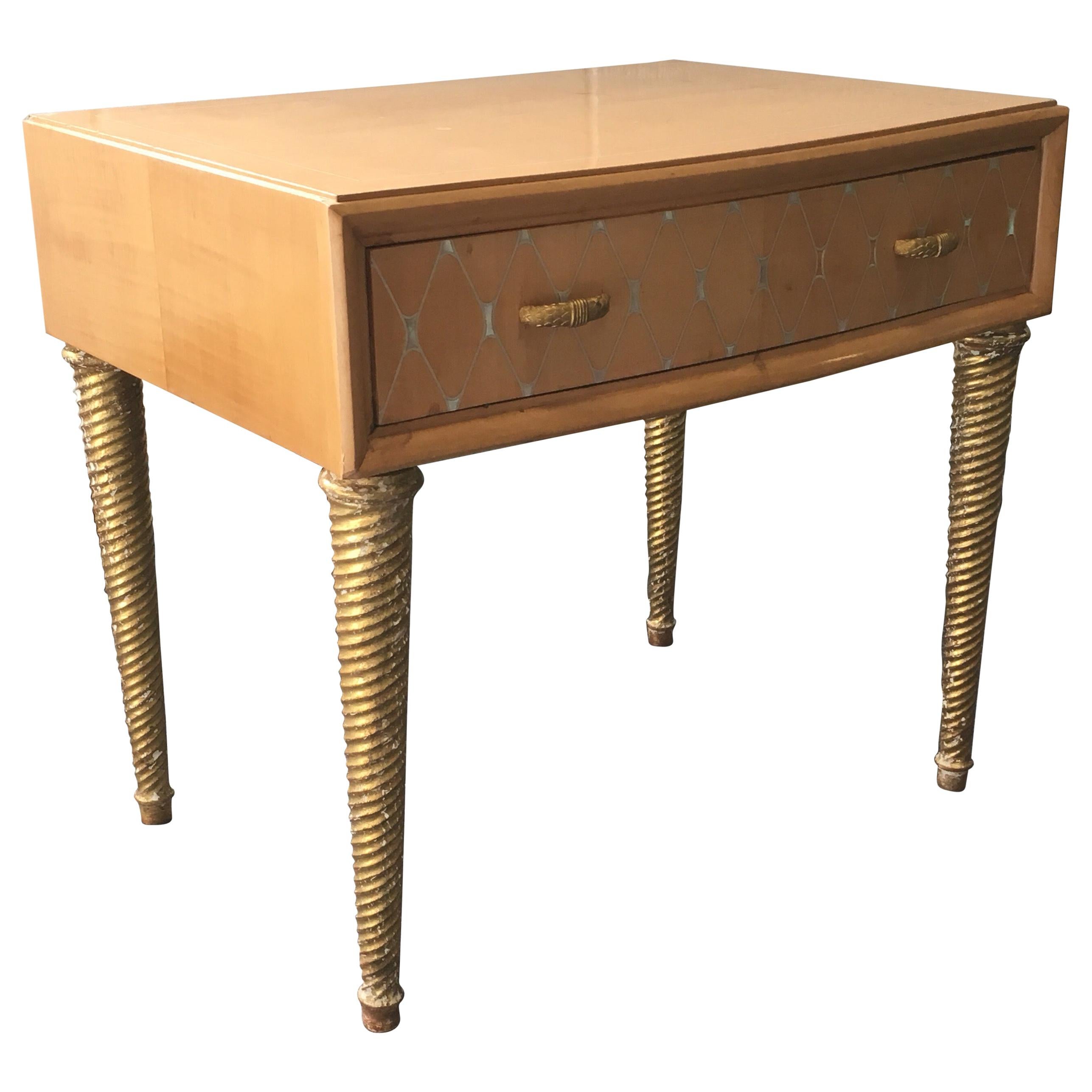 Midcentury Mother of Pearl and Gilt Bedside Table For Sale