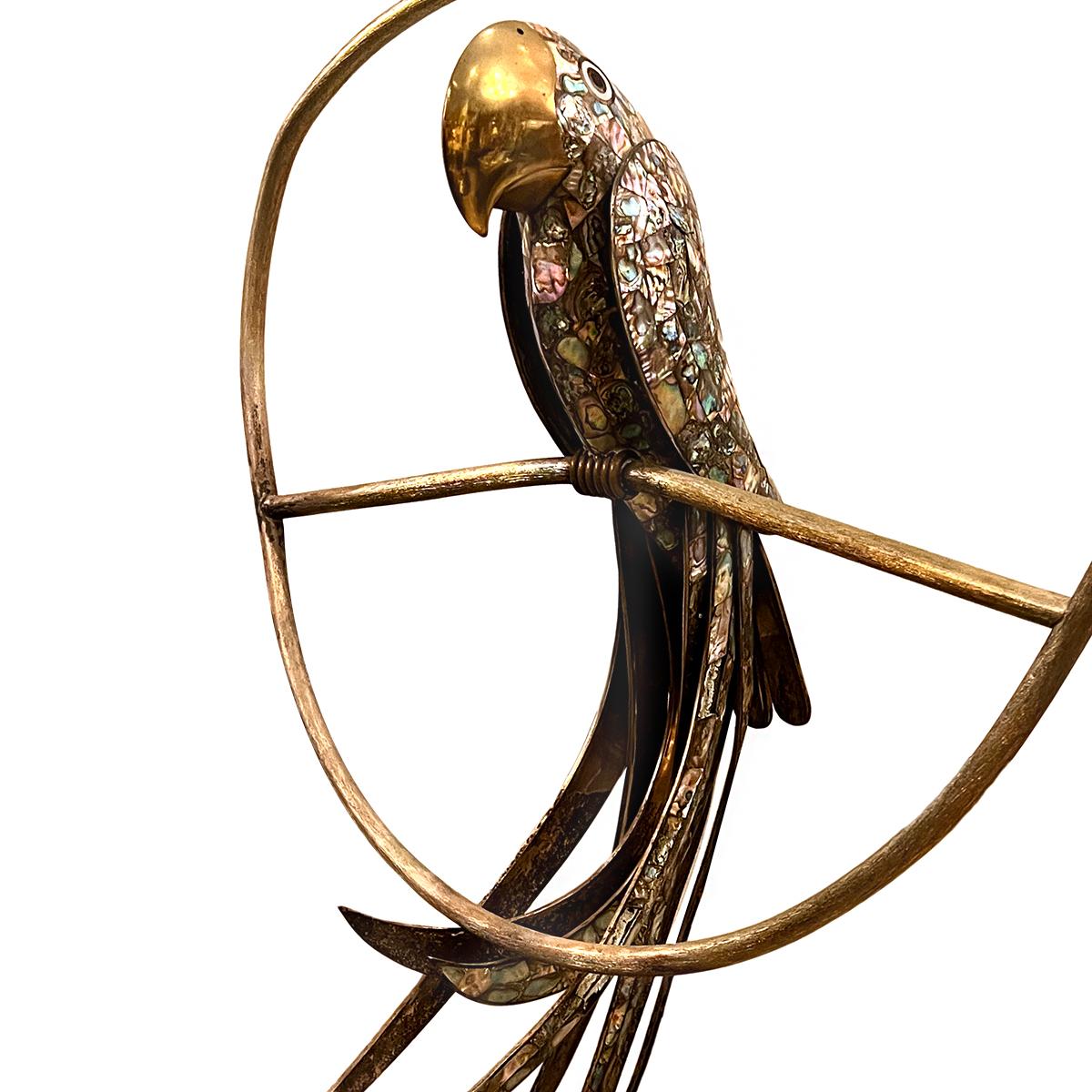 North American Mid-Century Mother-of-pearl and Metal Bird For Sale