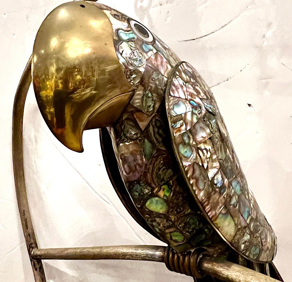 Hand-Crafted Mid-Century Mother-of-pearl and Metal Bird For Sale