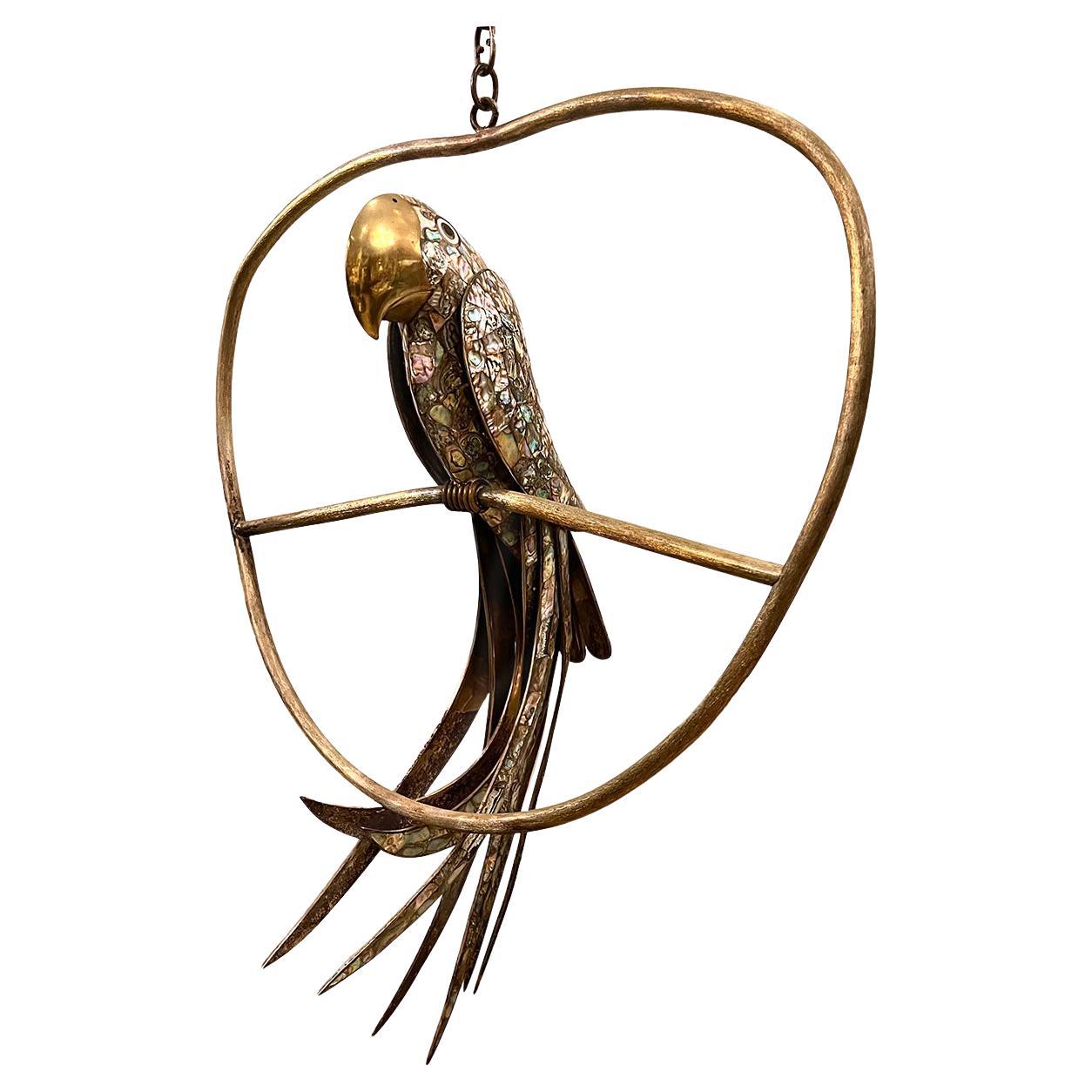 Mid-Century Mother-of-pearl and Metal Bird For Sale