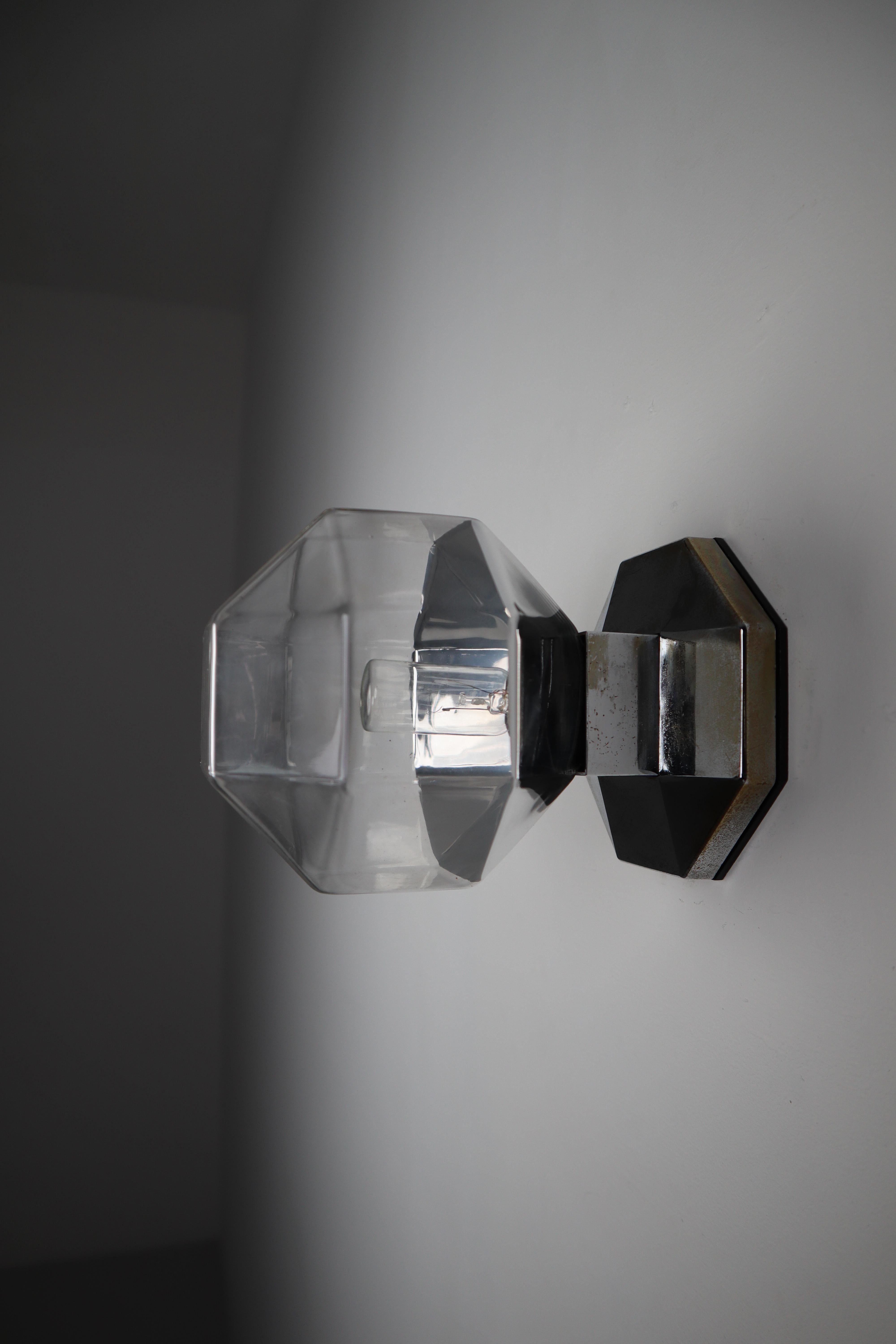 Midcentury Motoko Ishii Sconces Chrome-Plated Metal and Silver Plated Glass In Good Condition In Almelo, NL