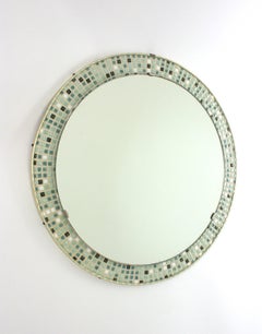 Midcentury Multi Color Blue Mosaic Round Mirror in Glazed Ceramic, Spain 1960