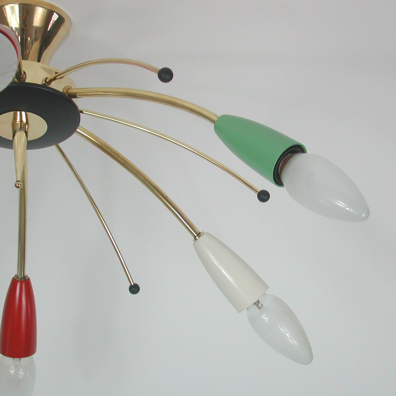 Mid-Century Multi Color & Brass Sputnik Flush Mount, Germany, 1950s For Sale 4