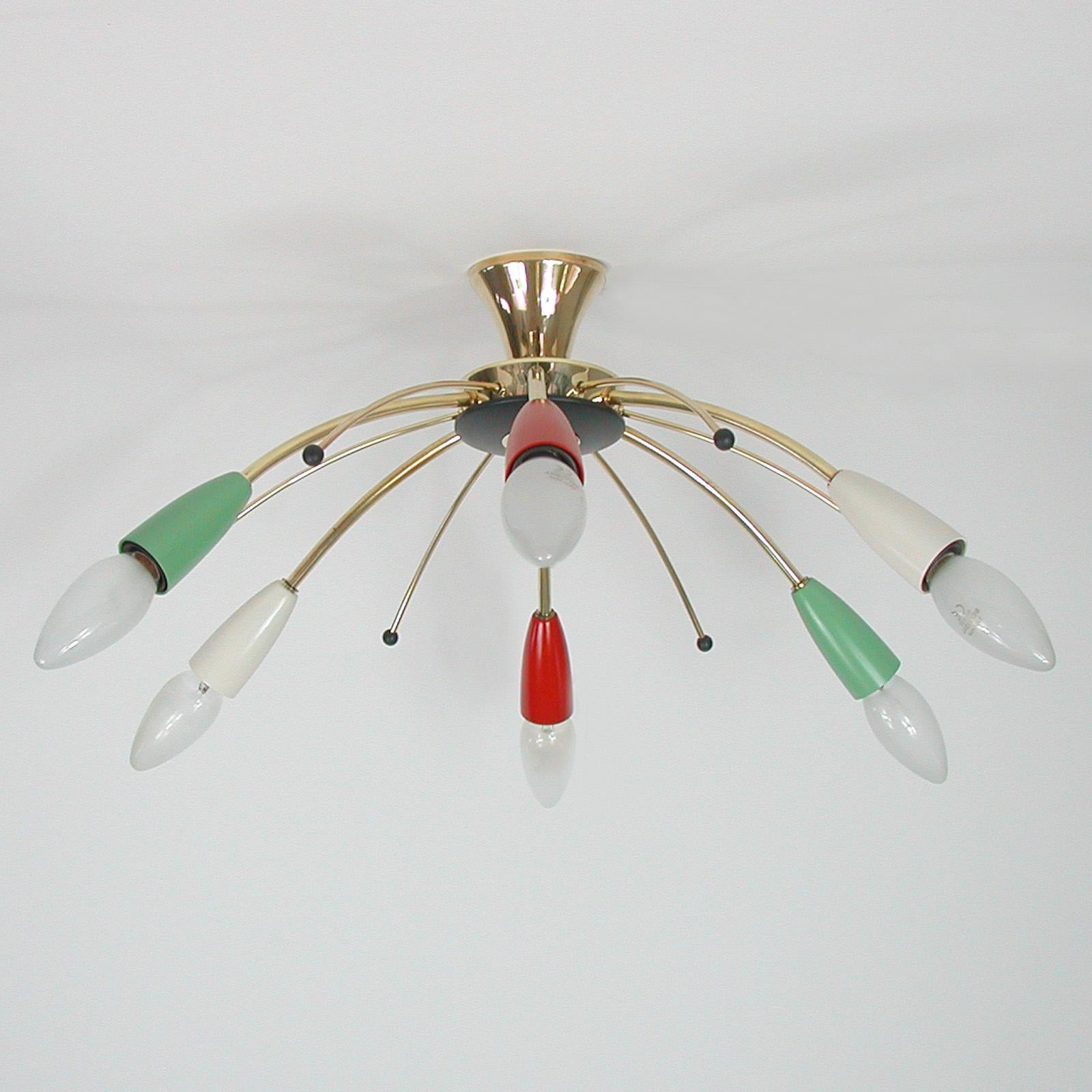 Mid-Century Multi Color & Brass Sputnik Flush Mount, Germany, 1950s For Sale 11