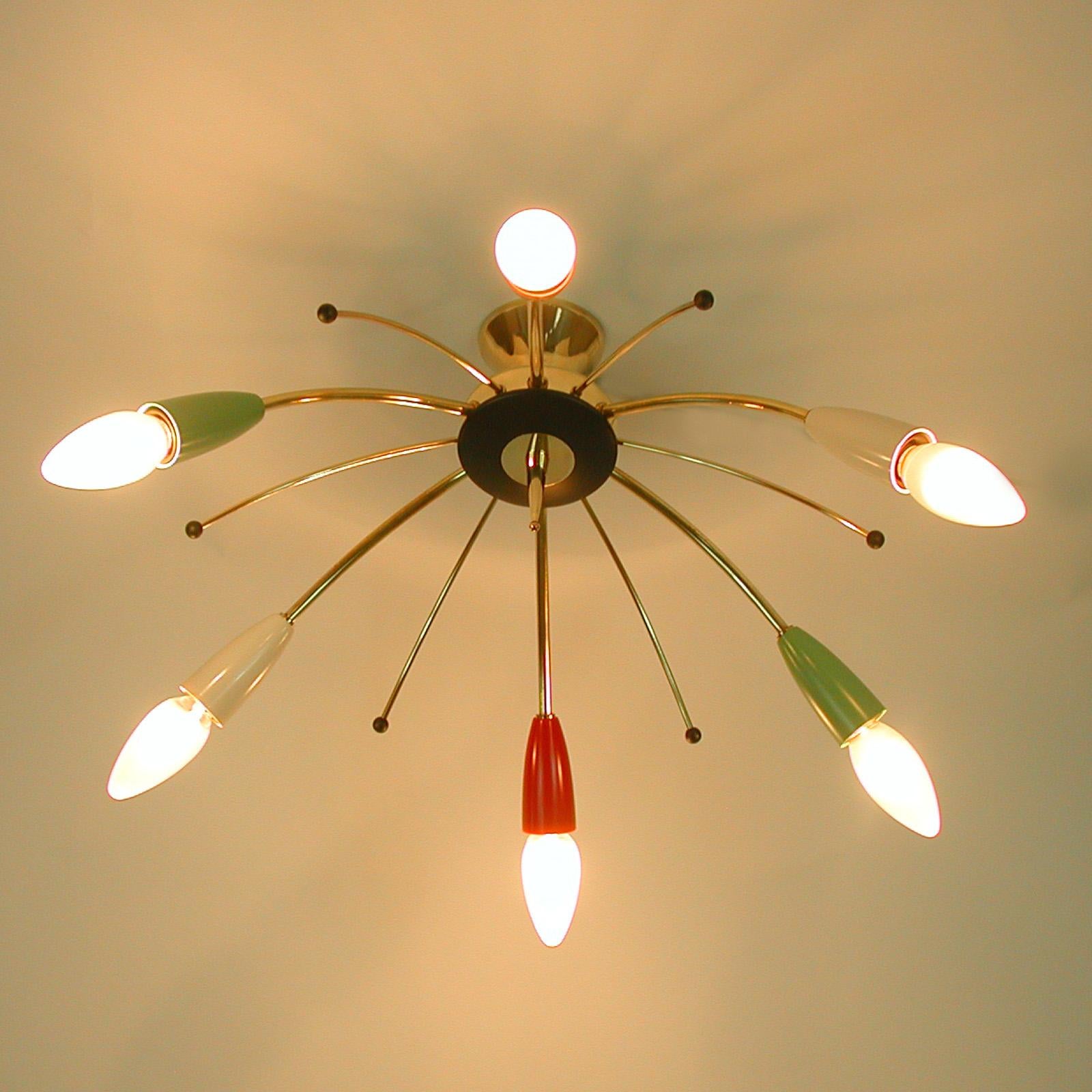 Mid-Century Multi Color & Brass Sputnik Flush Mount, Germany, 1950s In Good Condition For Sale In NUEMBRECHT, NRW