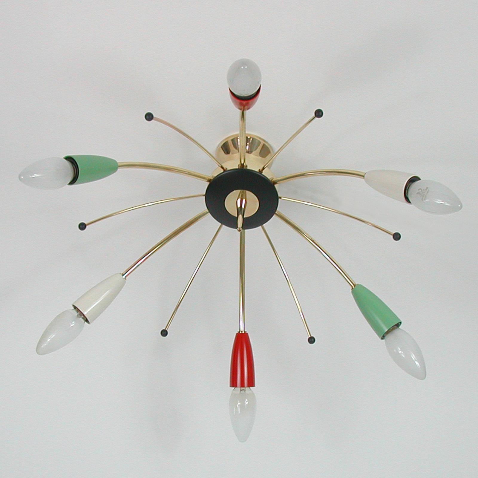 Mid-20th Century Mid-Century Multi Color & Brass Sputnik Flush Mount, Germany, 1950s For Sale