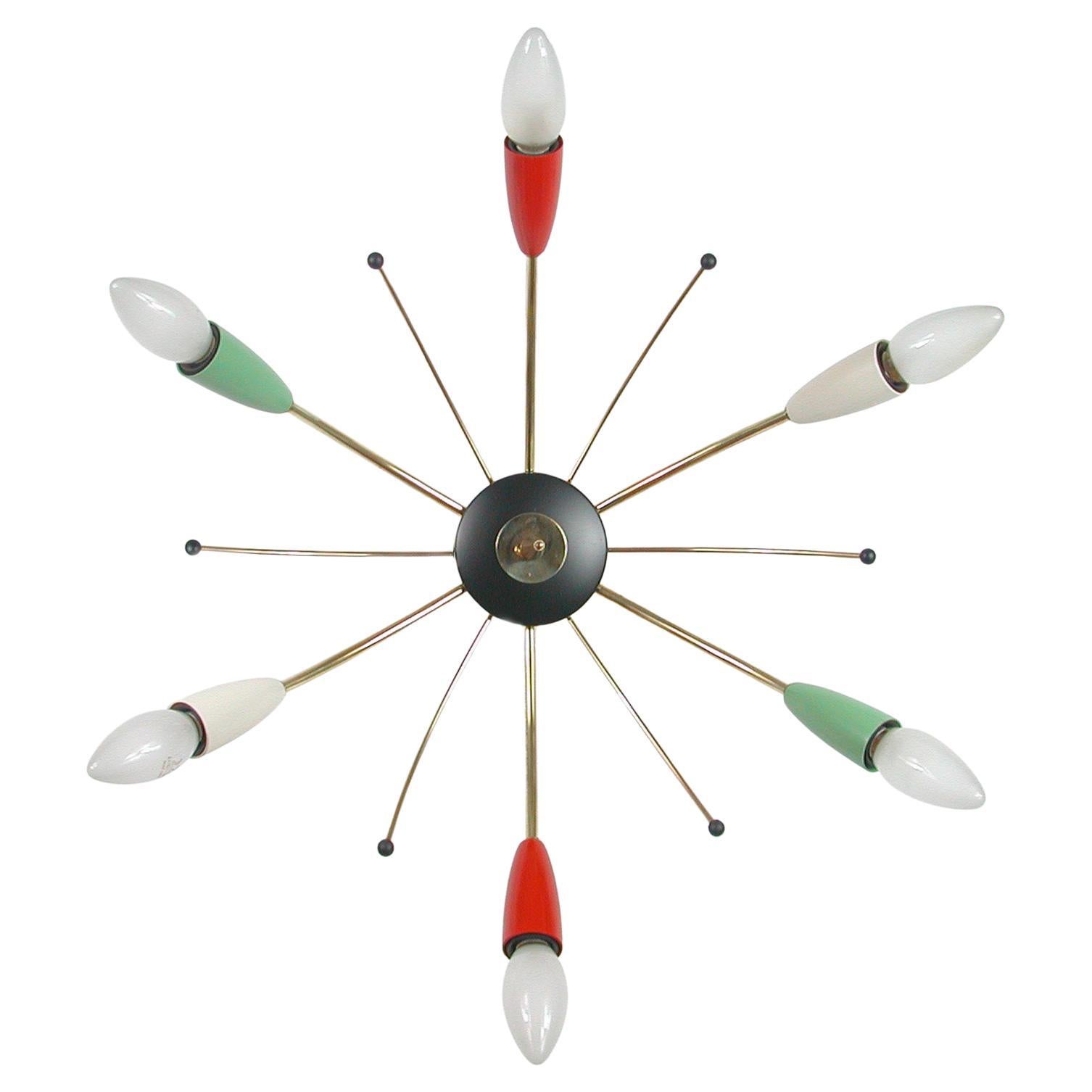 Mid-Century Multi Color & Brass Sputnik Flush Mount, Germany, 1950s For Sale