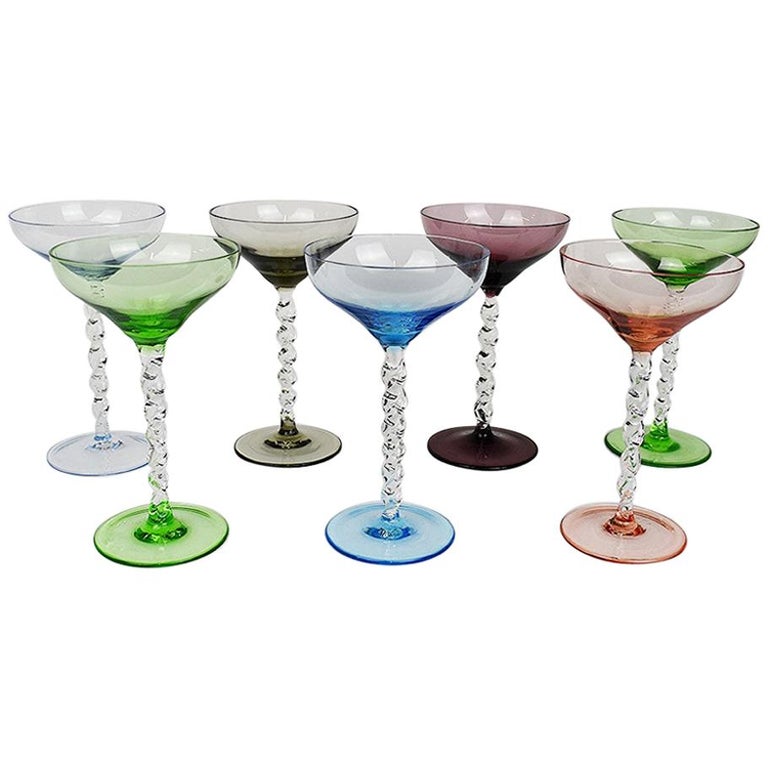 Crystal Martini Glasses Colored - Set of 4 - Stemmed Multi-Color