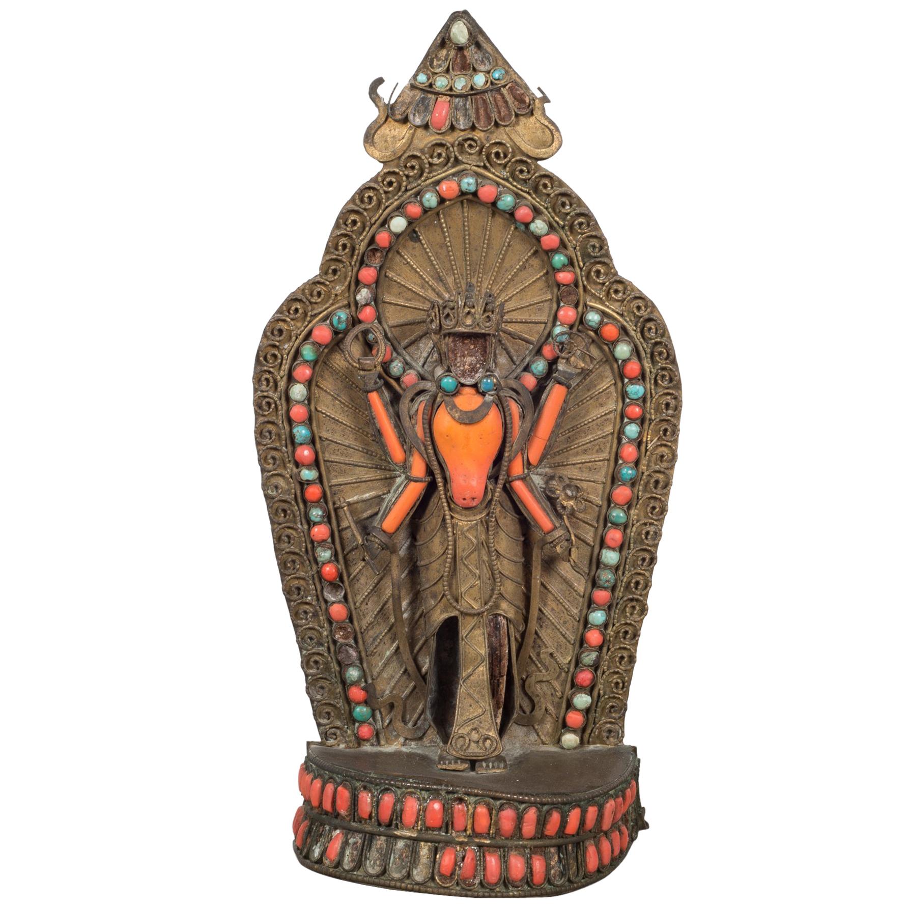 Midcentury Multi-Gemstone and Brass Nepalese Diety, circa 1960
