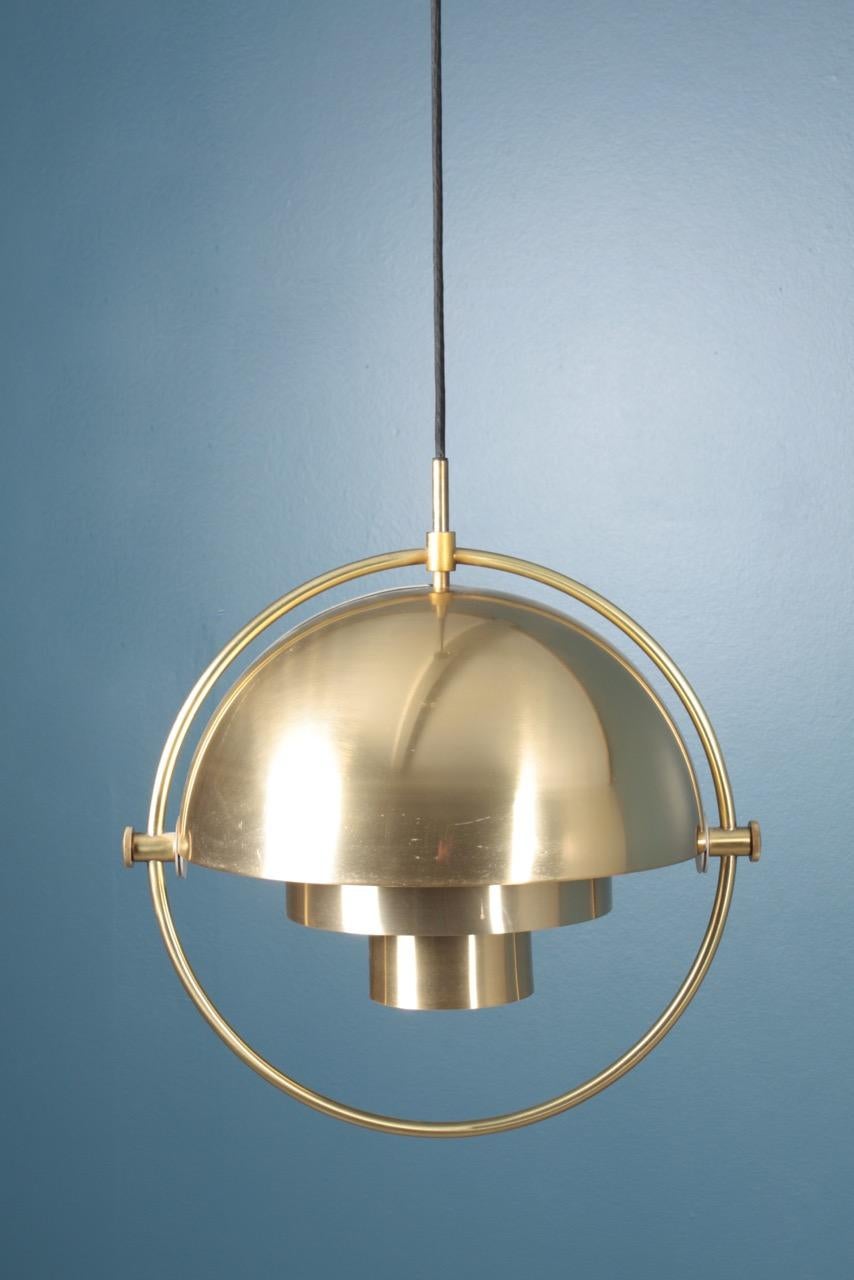 Midcentury Multi Light Pendant in Brass by Louis Weisdorf, Danish Design, 1960s In Good Condition In Lejre, DK