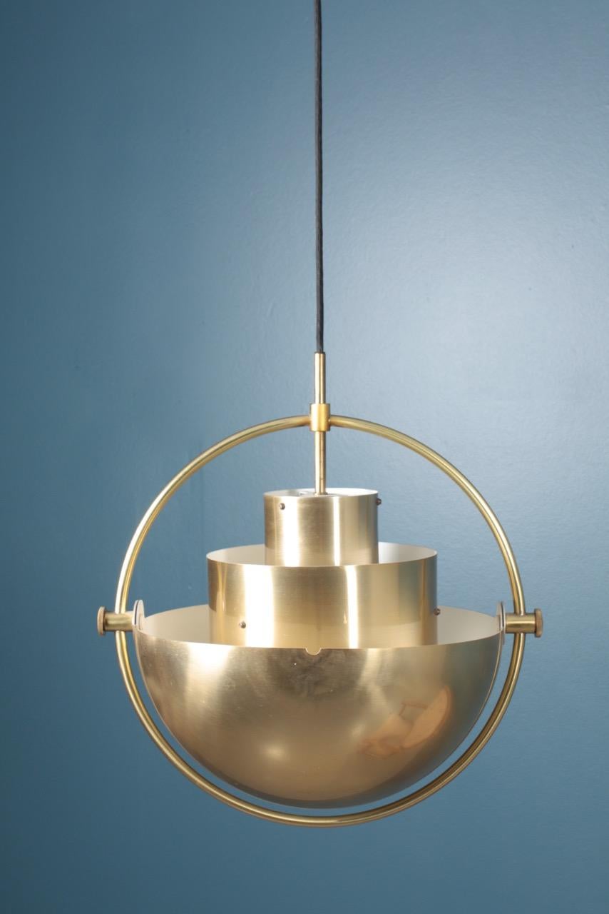 Midcentury Multi Light Pendant in Brass by Louis Weisdorf, Danish Design, 1960s 1