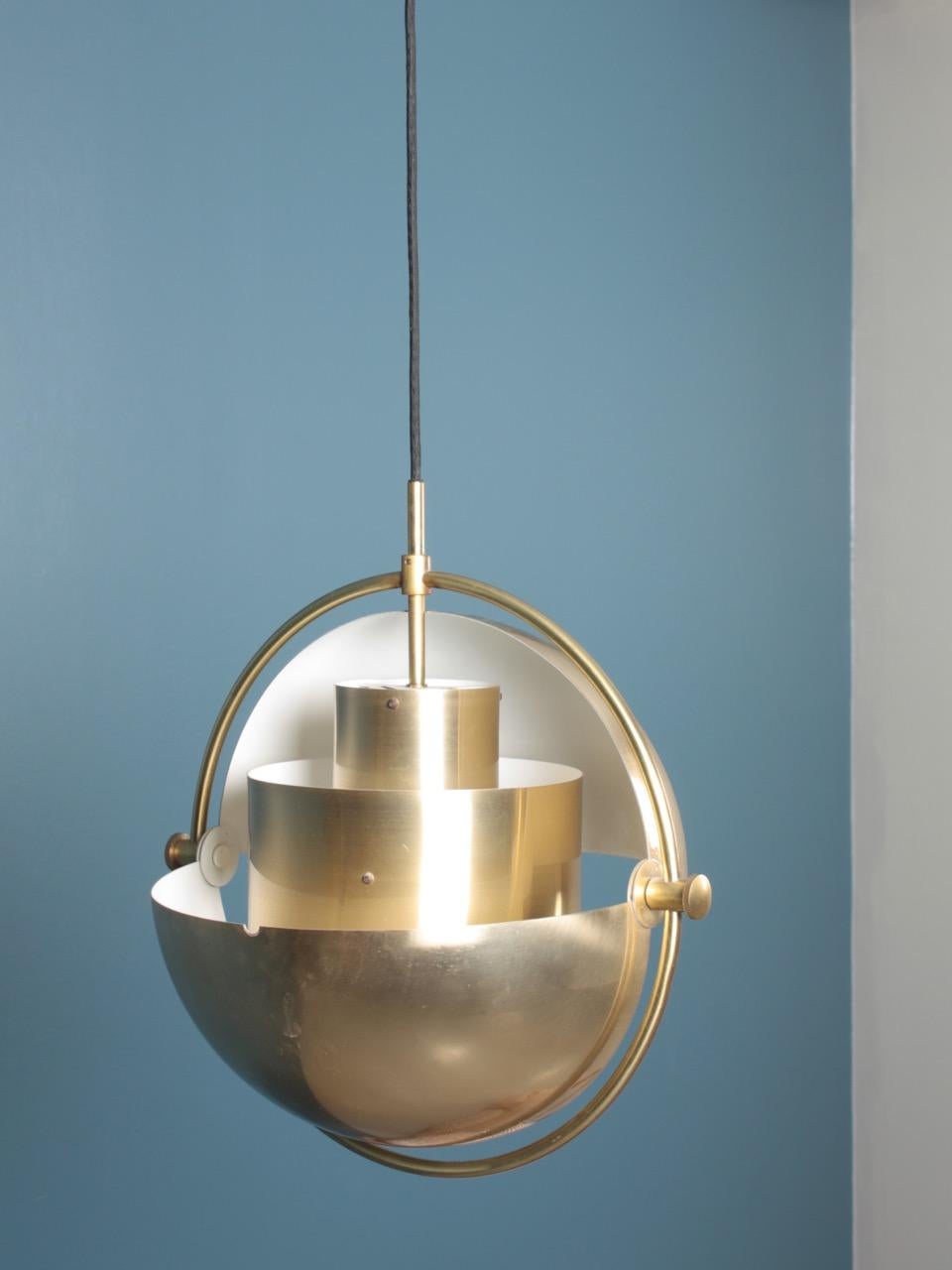 Midcentury Multi Light Pendant in Brass by Louis Weisdorf, Danish Design, 1960s 2
