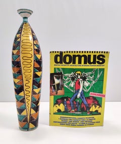 Vintage Multicolored Lacquered Ceramic Vase with Geometric Patterns, Italy