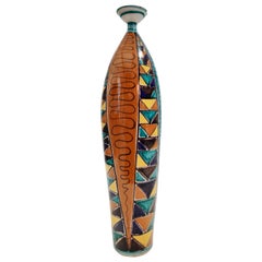 Vintage Multicolored Lacquered Ceramic Vase with Geometric Patterns, Italy