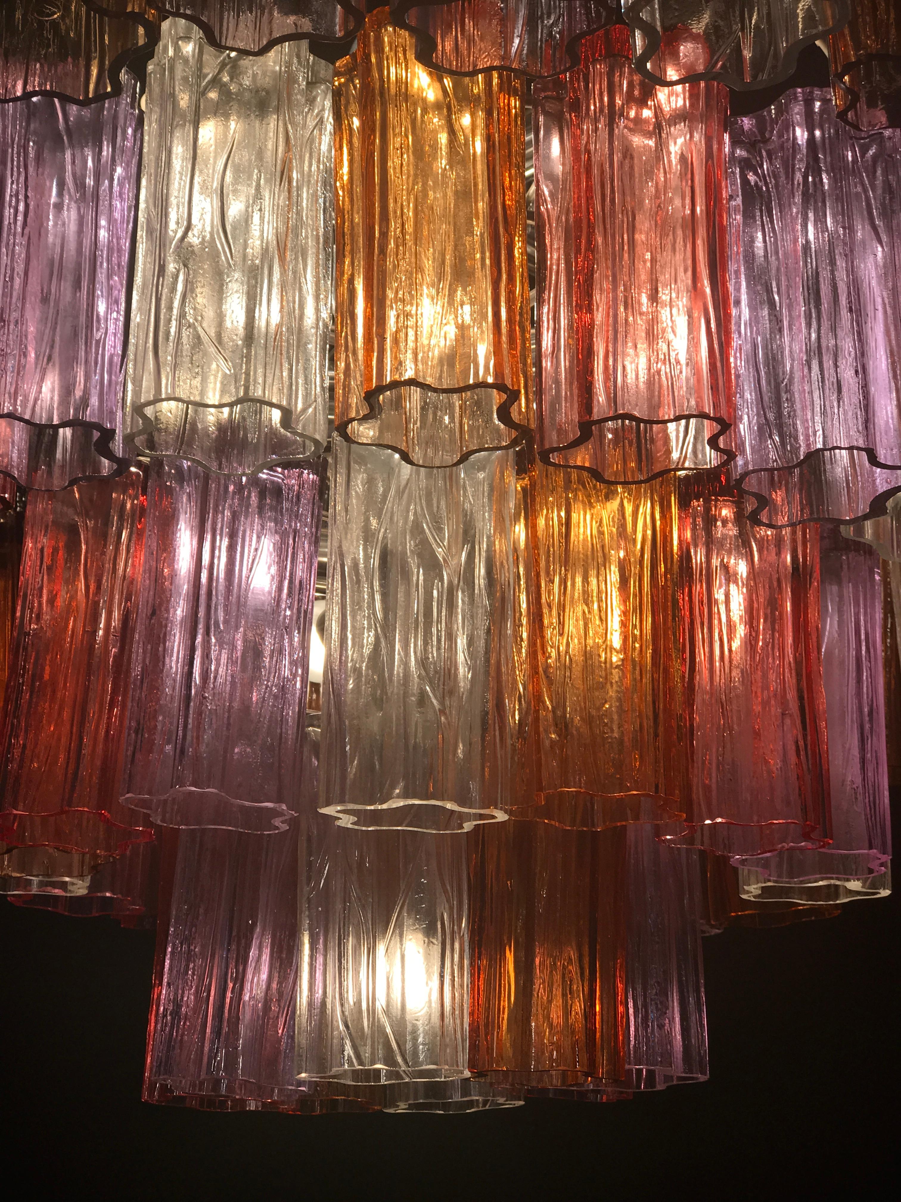 Italian Midcentury Multicolored Murano Glass Tronchi Chandelier by T.Zuccheri for Venini For Sale