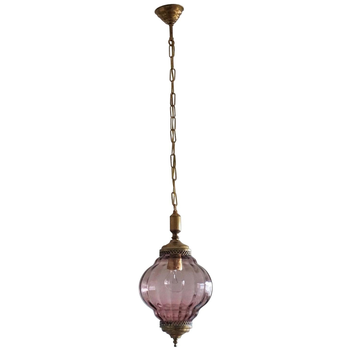 Art Deco Midcentury Murano Amethyst Colored Glass Pendant or Lantern