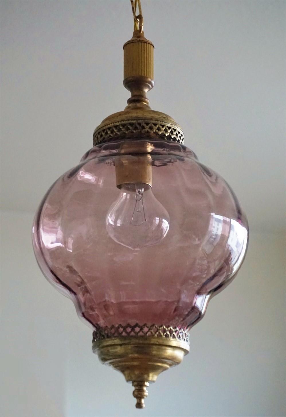 Midcentury Murano Amethyst Colored Glass Pendant or Lantern In Good Condition In Frankfurt am Main, DE