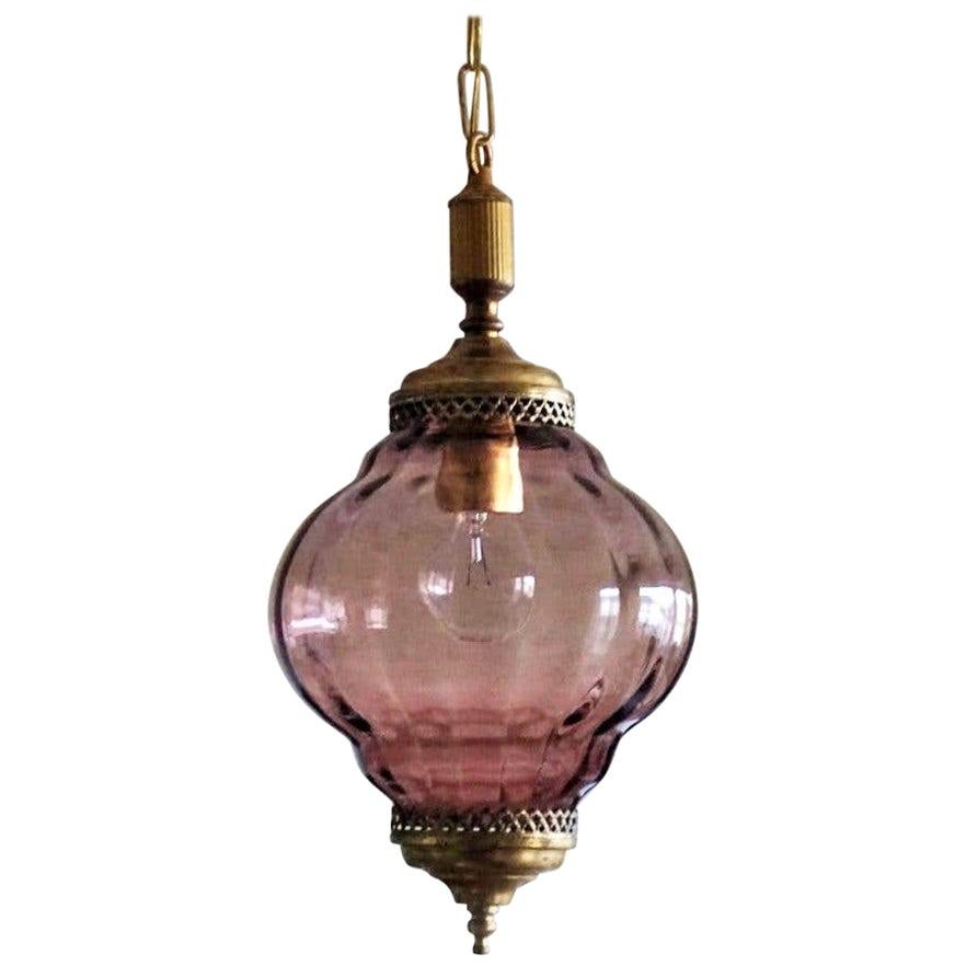 Midcentury Murano Amethyst Colored Glass Pendant or Lantern