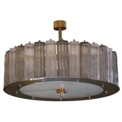 Lampadario e pendente in vetro artistico di Murano e ottone, 1960