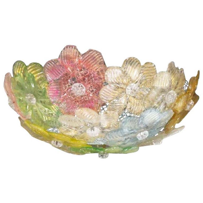 Midcentury Murano Barovier & Toso Flowers Flush Light Fixture, Ceiling, 1950s For Sale