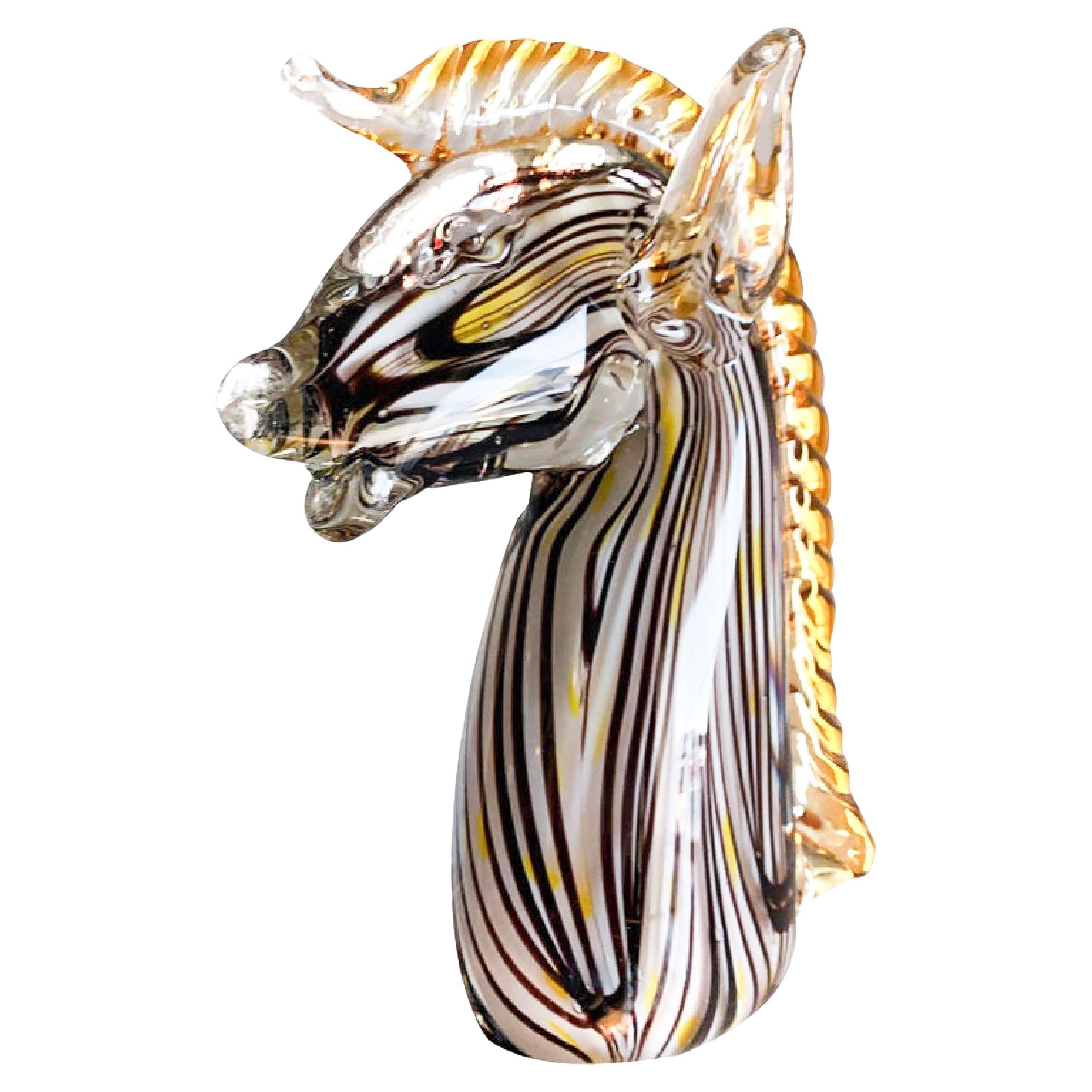 Hand Blown Murano Style Art Glass Horse Head Sculpture Figurine 7x2.5x7.5" 