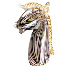 Midcentury Murano Blown Art Glass Horse Sculpture, Cenedese Sumerso, Opaline
