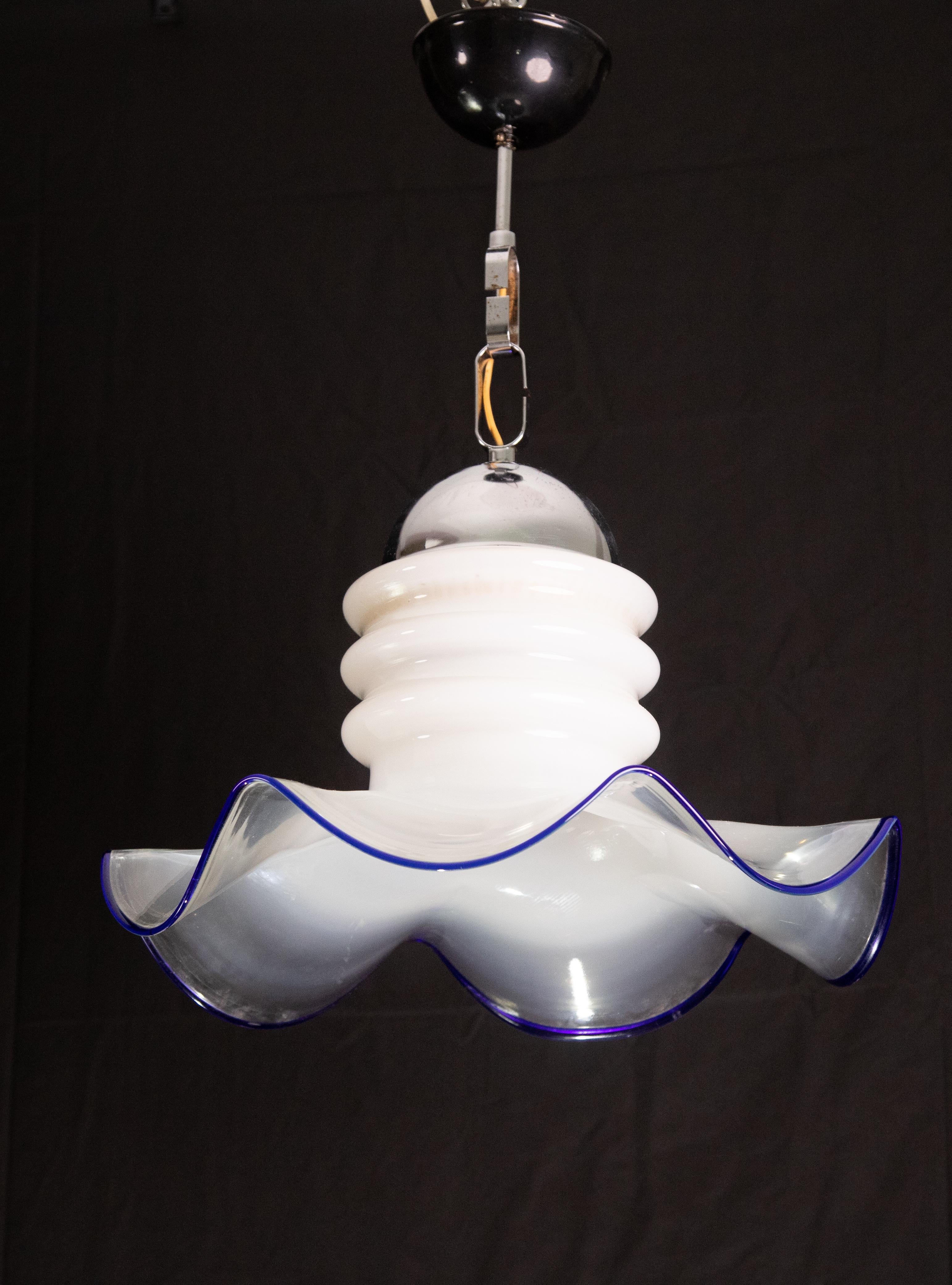 Late 20th Century Midcentury Murano Blue and Trasparent Pendant, 1980s For Sale