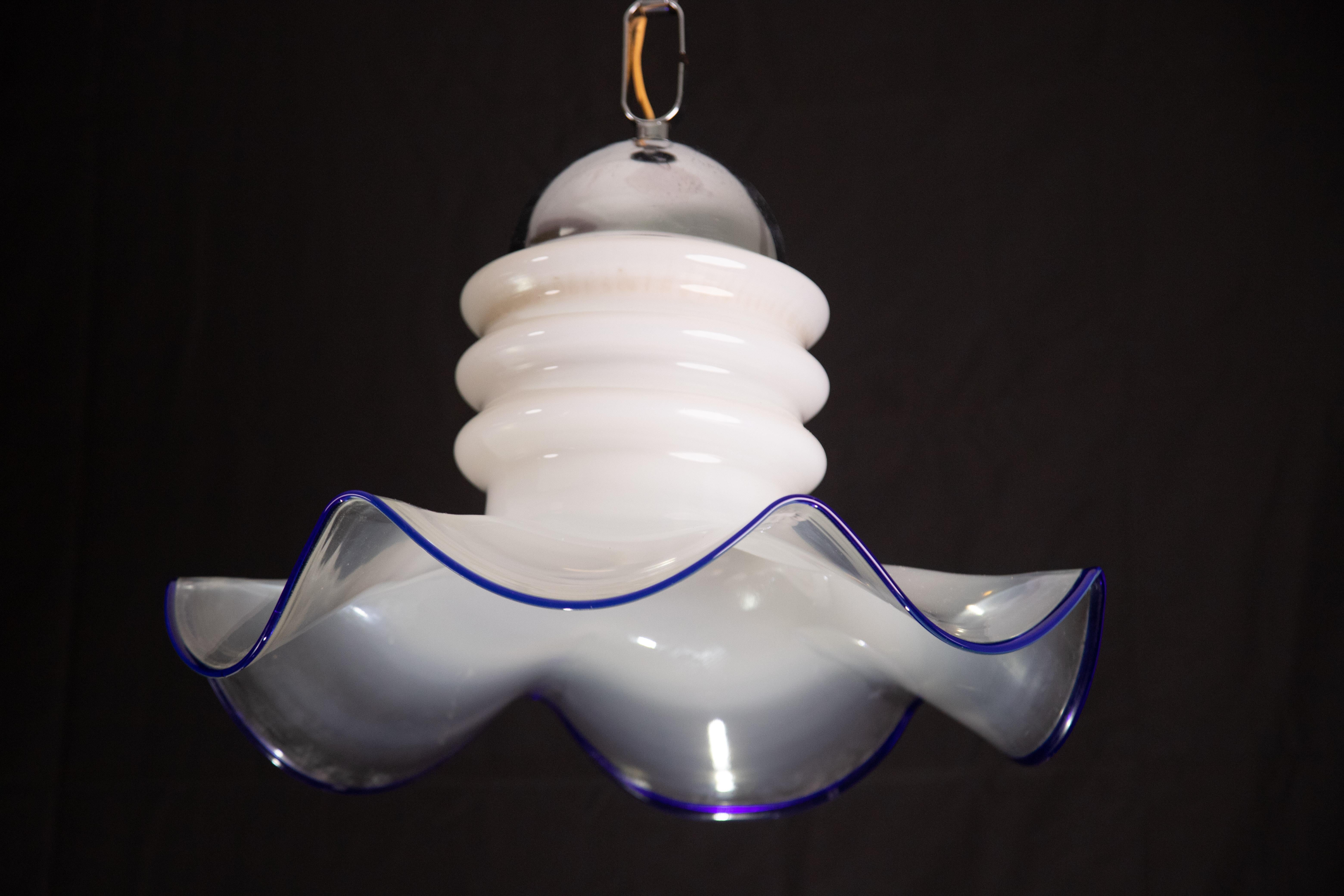 Midcentury Murano Blue and Trasparent Pendant, 1980s For Sale 1