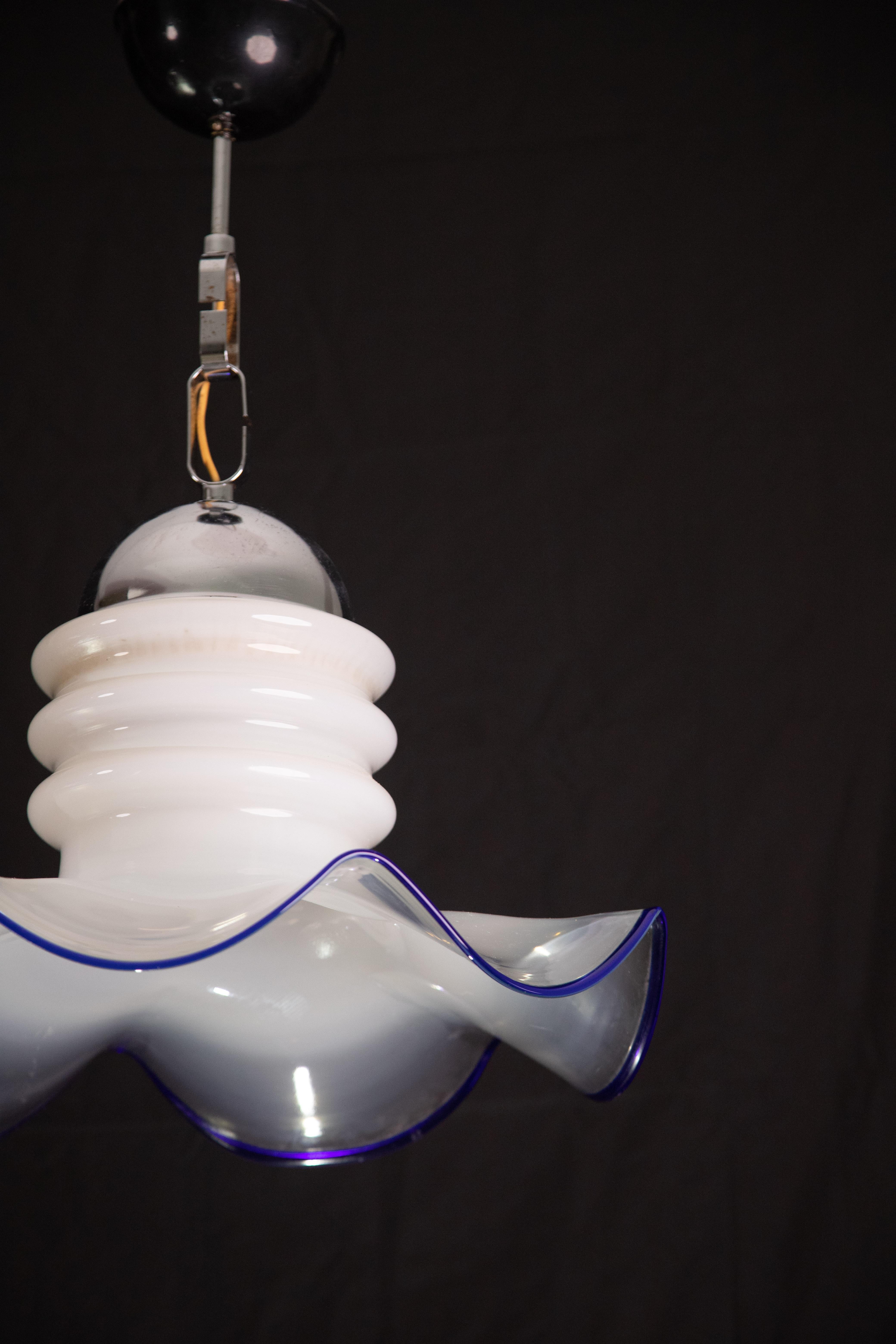 Midcentury Murano Blue and Trasparent Pendant, 1980s For Sale 2